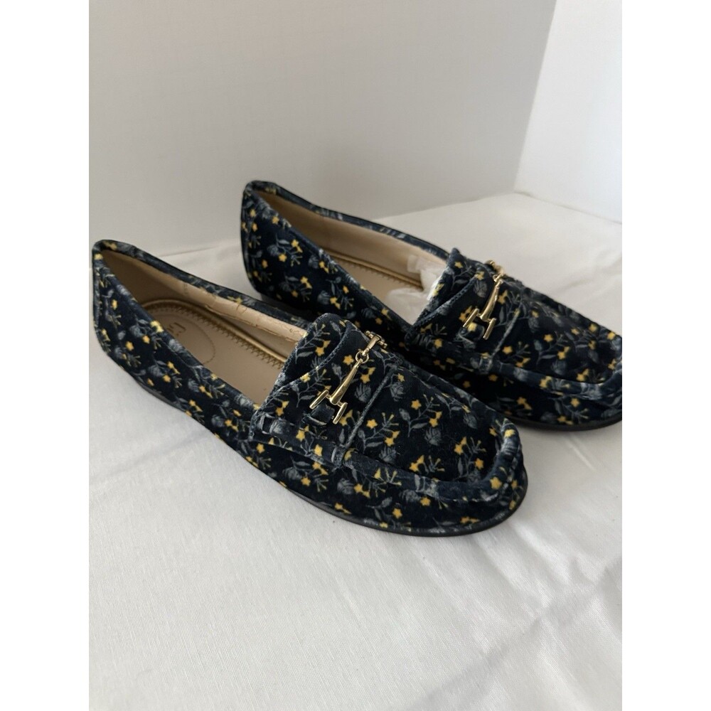 CAbi Loafer Shoes Sz 7 Blue Velvet Carnaby Floral Slip On Horse Bit 6005
